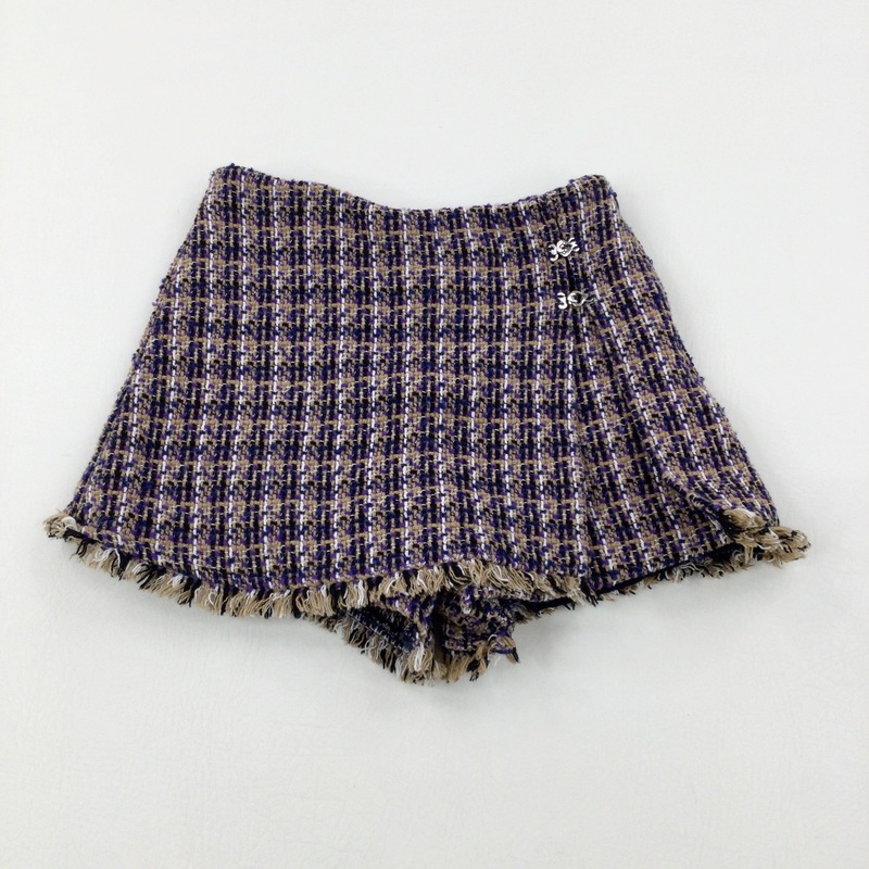 Textured Purple & Beige Checked Skort - Girls 8-9 Years