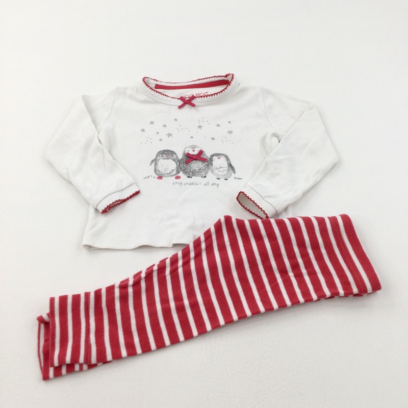'Cosy Cuddles All Day' Penguins Red & White Pyjamas - Girls 12-18 Months