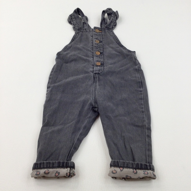 Dark Grey Denim Dungarees - Girls 12-18 Months