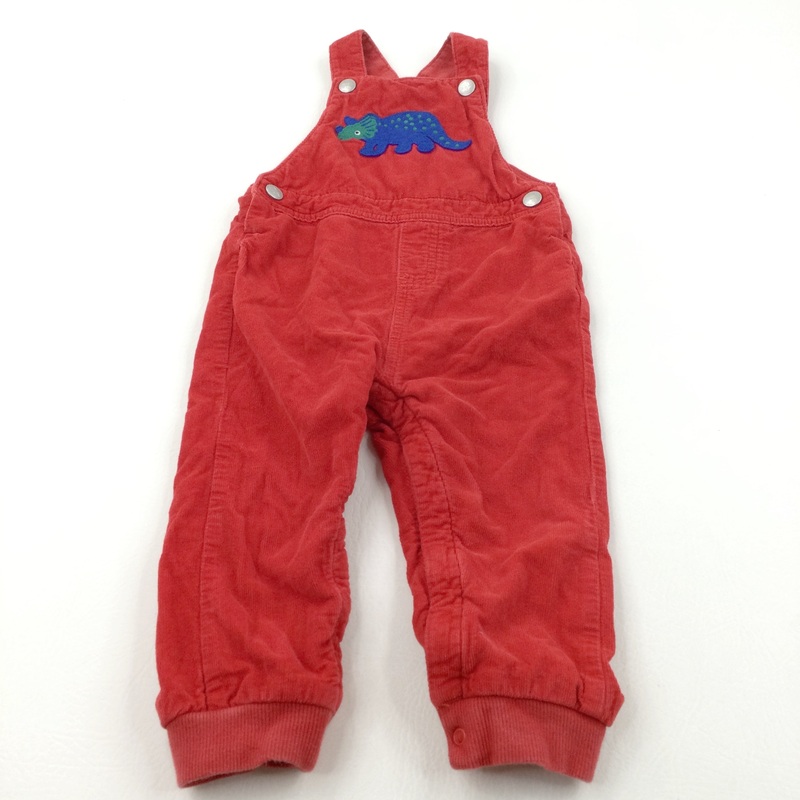 Dinosaur Appliqued Red Lined Cord Dungarees - Boys 18-24 Months