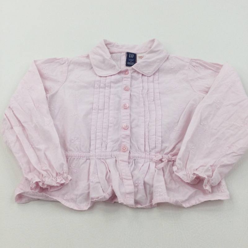 Flowers Embroidered Pale Pink Cotton Blouse - Girls 4 Years
