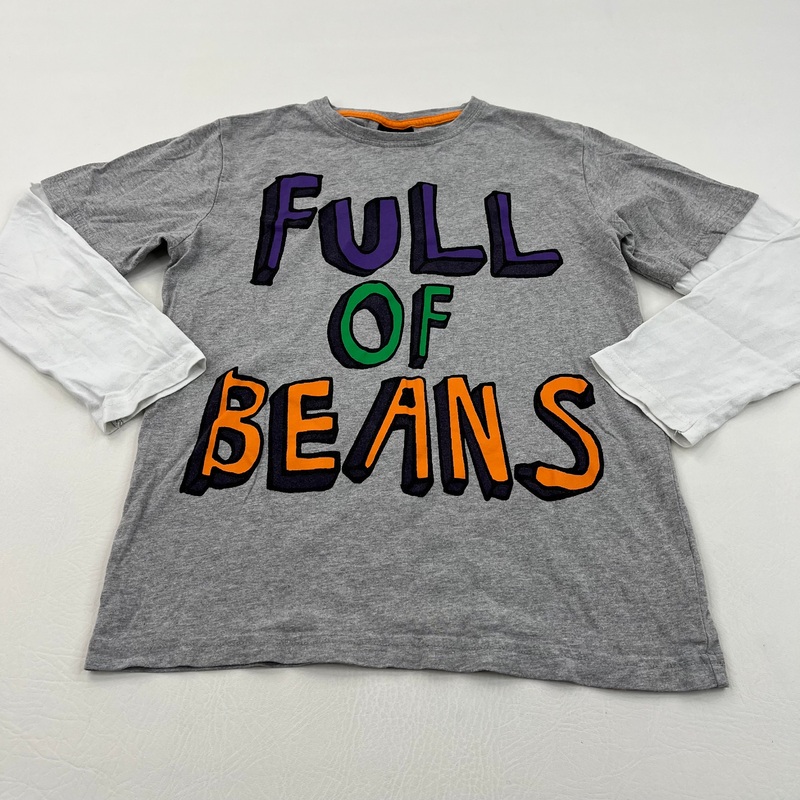 'Full Of Beans' Grey & White Long Sleeve Top - Boys 9 Years