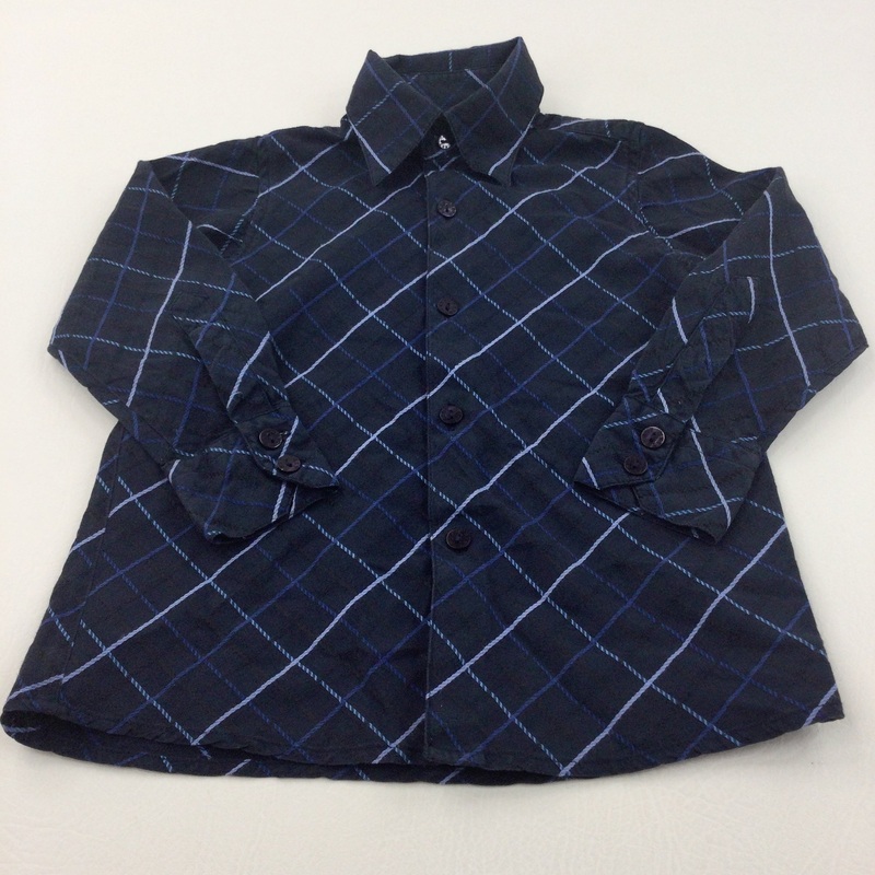 Navy Diamond Pattern Cotton Shirt - Boys 3 Years
