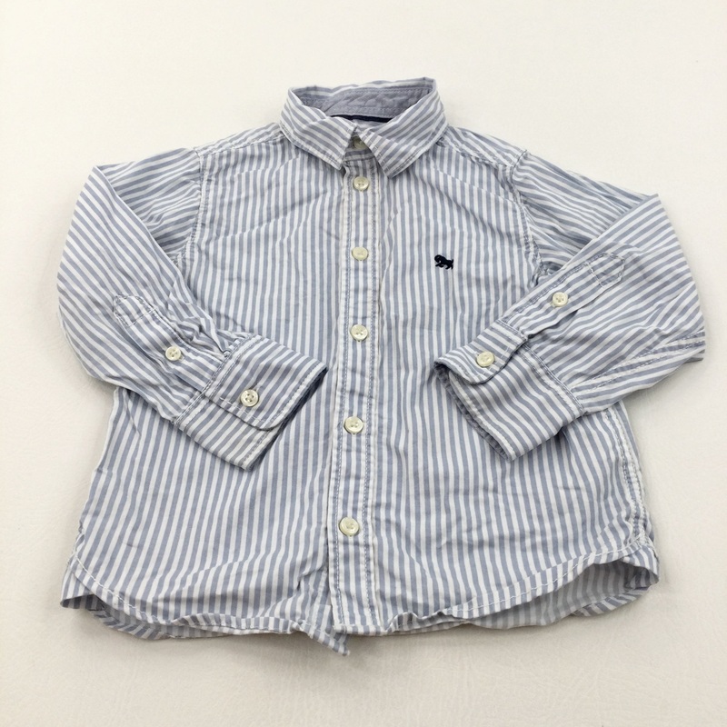 Ram Motif Blue & White Striped Cotton Shirt - Boys 18-24 Months