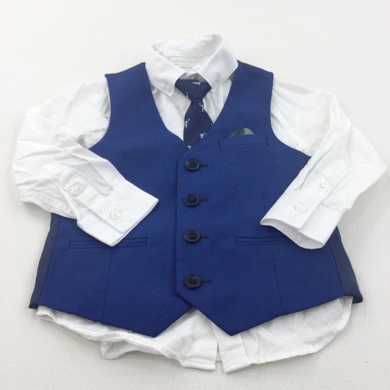 Smart Blue Waistcoat, Tie & Shirt Set - Boys 3 Years