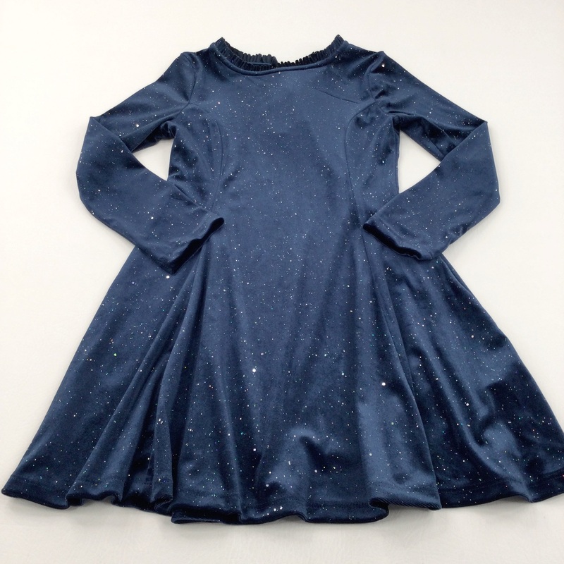 Sparkly Navy Velour Polyester Party Dress - Girls 7-8 Years
