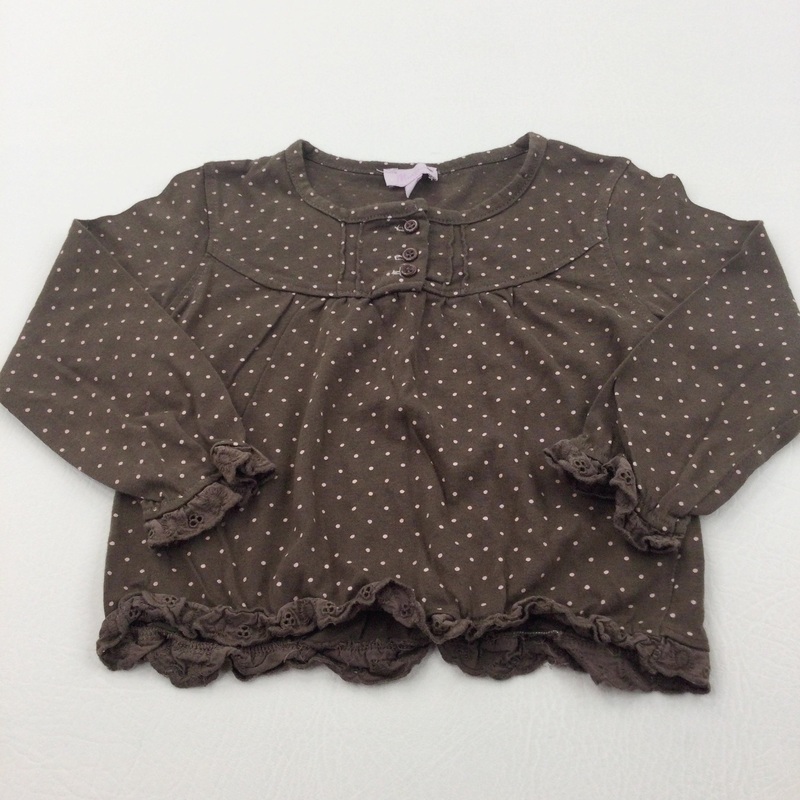 Spotty Pink & Brown Long Sleeve Top - Girls 3-4 Years