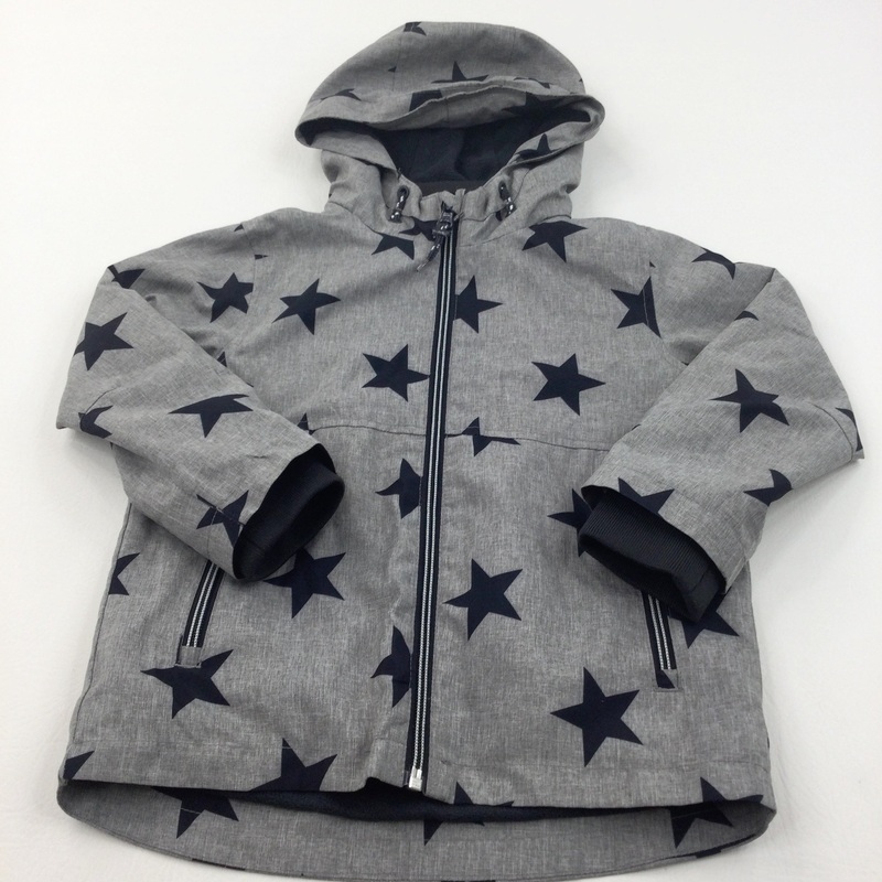 Stars Black & Grey Fleece Lined Coat with Hood - Boys 3-4 Years