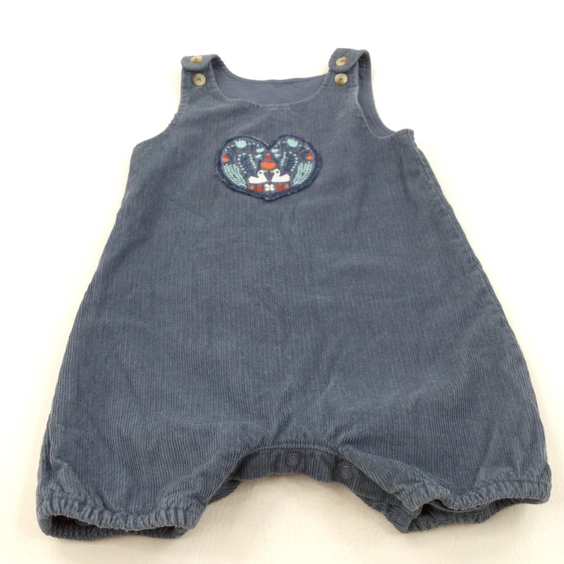 Swans Heart Pocket Blue Lined Cord Romper - Boys/Girls 12-18 Months