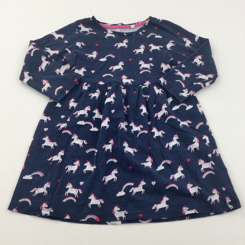 Unicorns Navy Jersey Dress - Girls 2-3 Years
