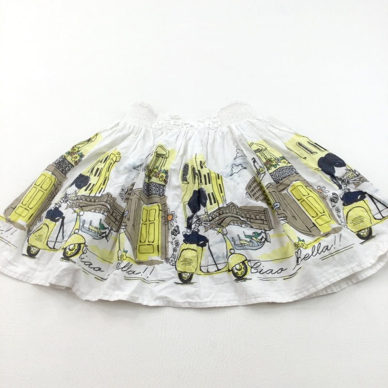 'Ciao Bella' Venice & Mopeds White & Yellow Cotton Skirt - Girls 6 Years