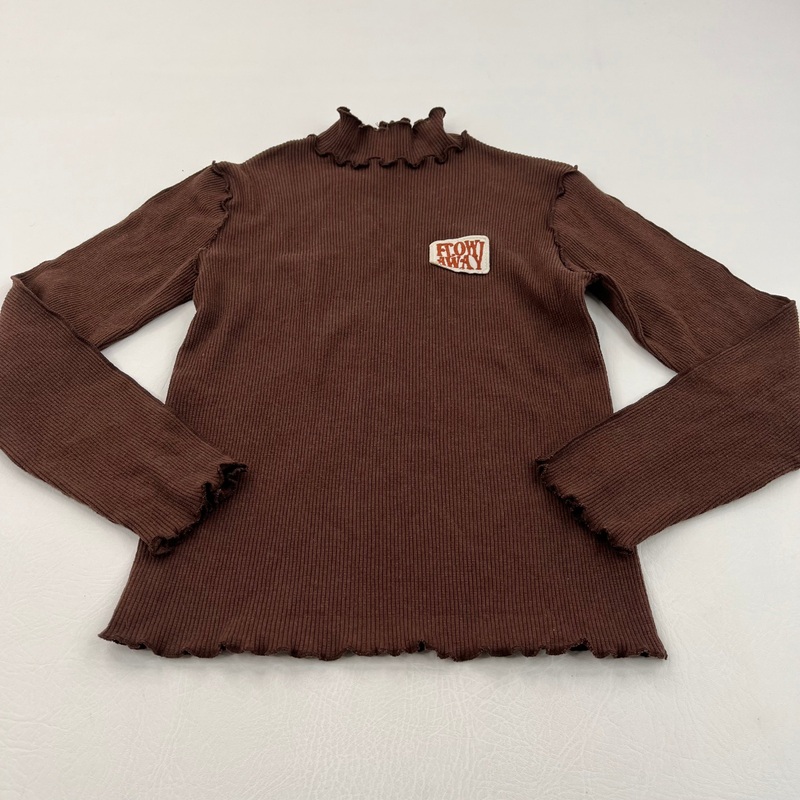 'Flow Away' Brown Ribbed Long Sleeve Top - Girls 11-12 Years