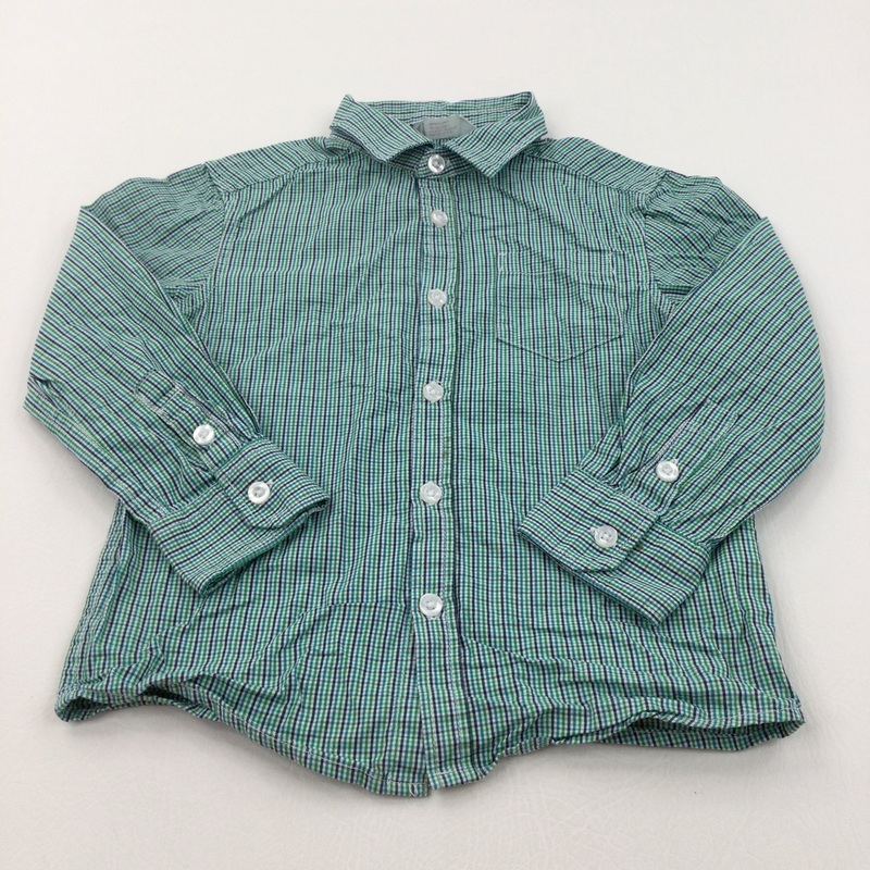 Green, Navy, Blue & White Checked Cotton Shirt - Boys 4-5 Years