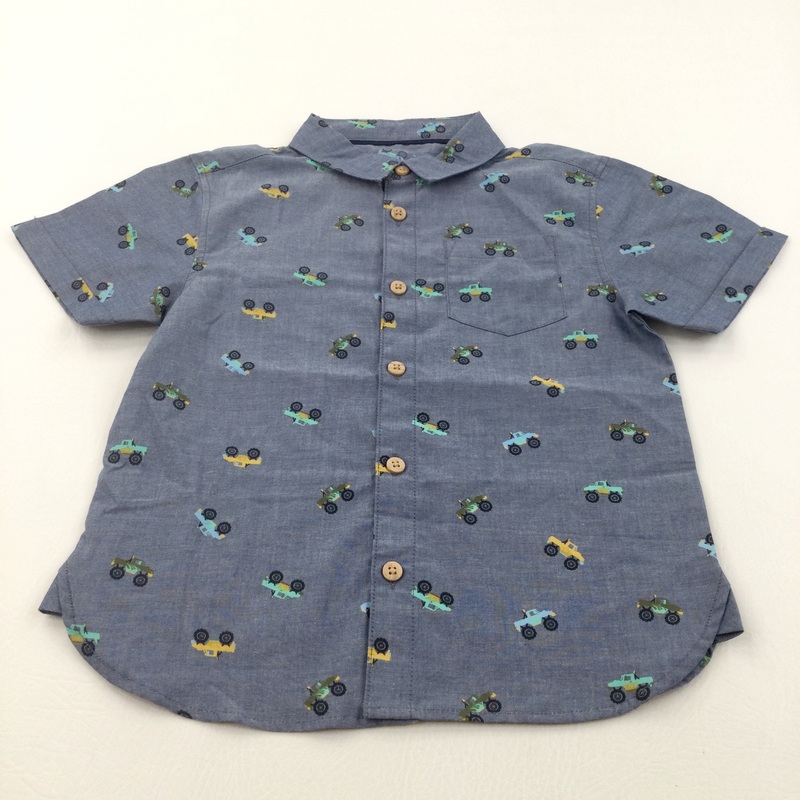 Monster Trucks Blue Cotton Shirt - Boys 5-6 Years