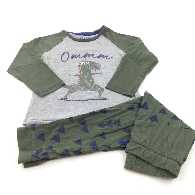 'Ommm' Dinosaur Grey, Green & Navy Pyjamas - Boys 4-5 Years
