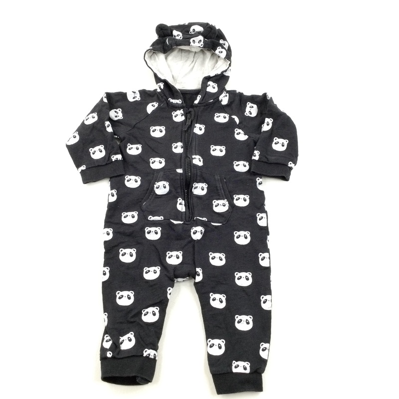 Pandas Black & White Jersey Onesie/Romper with Hood - Boys/Girls 6-9 Months
