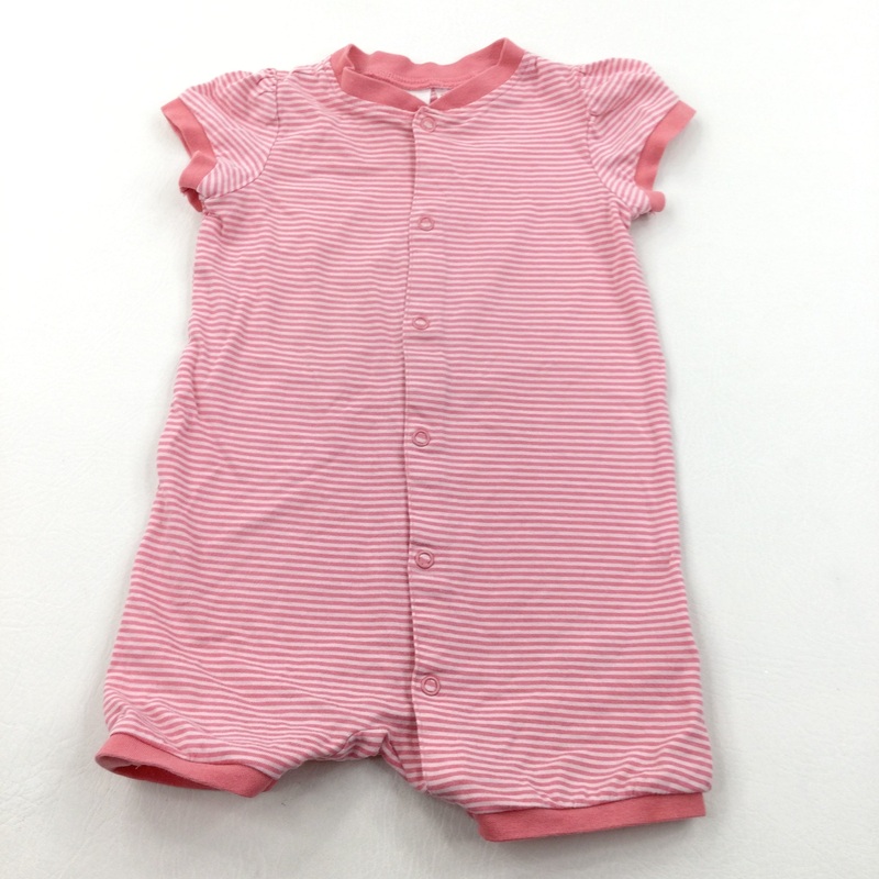 Pink & White Striped Jersey Romper - Girls 6-9 Months