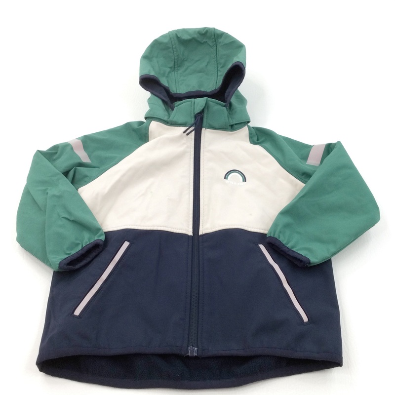 Rainbow Motif Green, Cream & Navy Fleece Lined Windproof Coat with Hood - Boys/Girls 4-5 Years