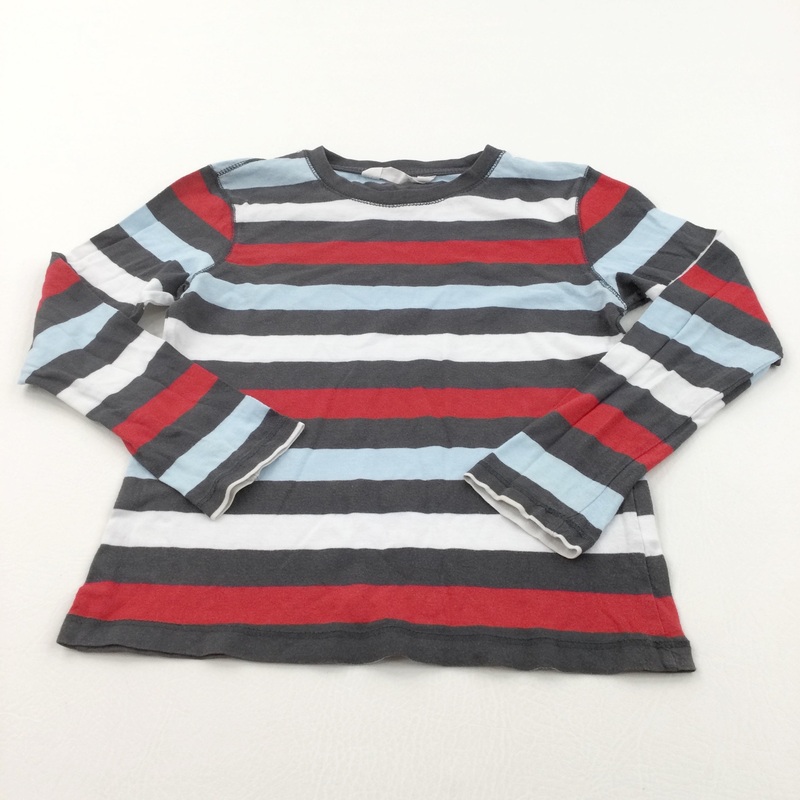 Red, Grey & Pale Blue Striped Long Sleeve Top - Boys 4-6 Years