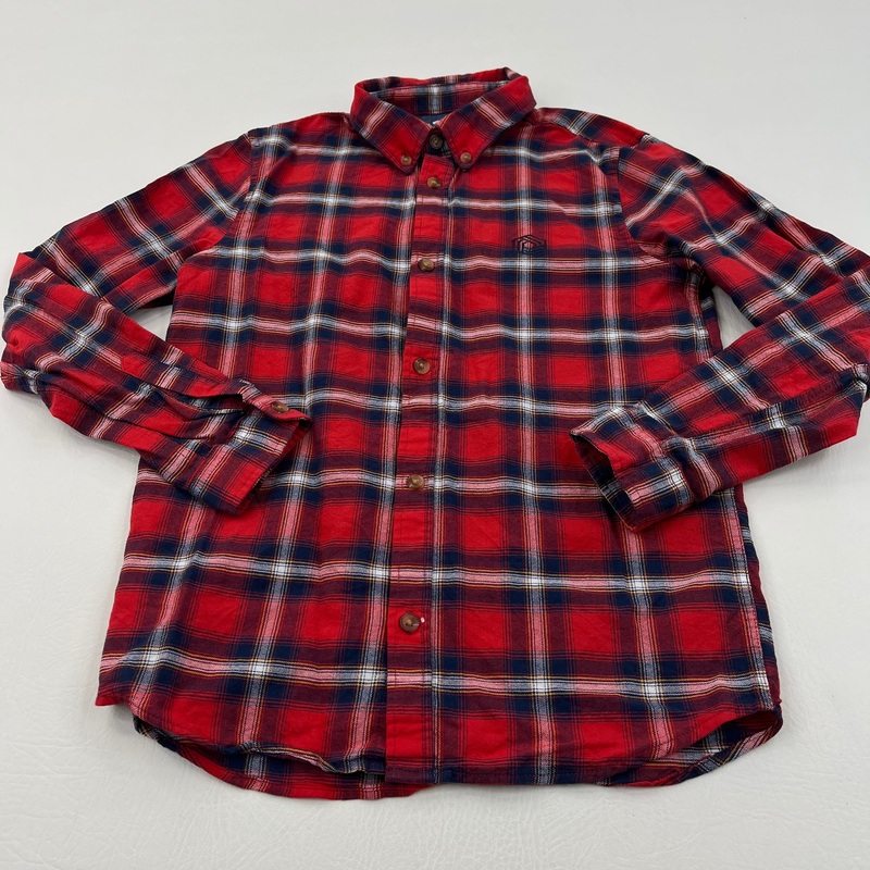 Red, White & Navy Checked Long Sleeve Cotton Shirt - Boys 9-10 Years