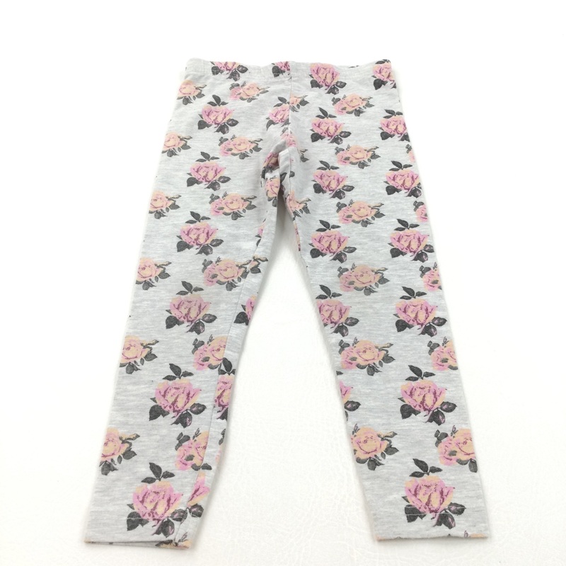Roses Pink & Grey Leggings - Girls 4-5 Years