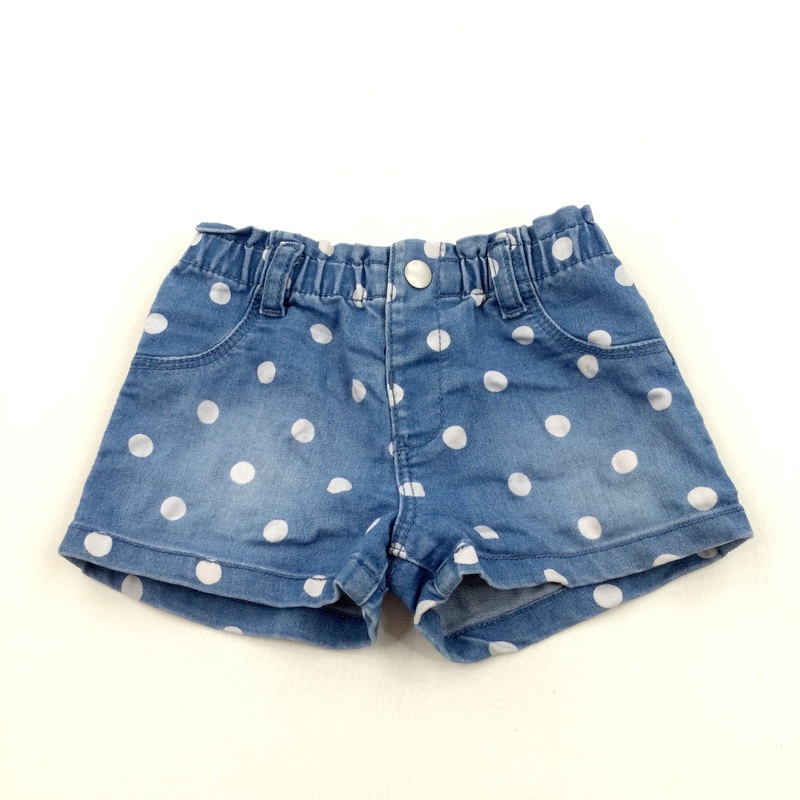 Spotty Mid Blue Denim Shorts - Girls 6-9 Months