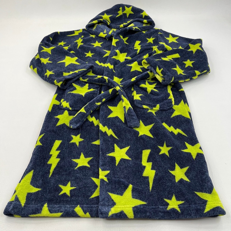 'Stars & Thunderbolts' Navy & Lime Fleece Dressing Gown with Hood - Boys 11-12 Years