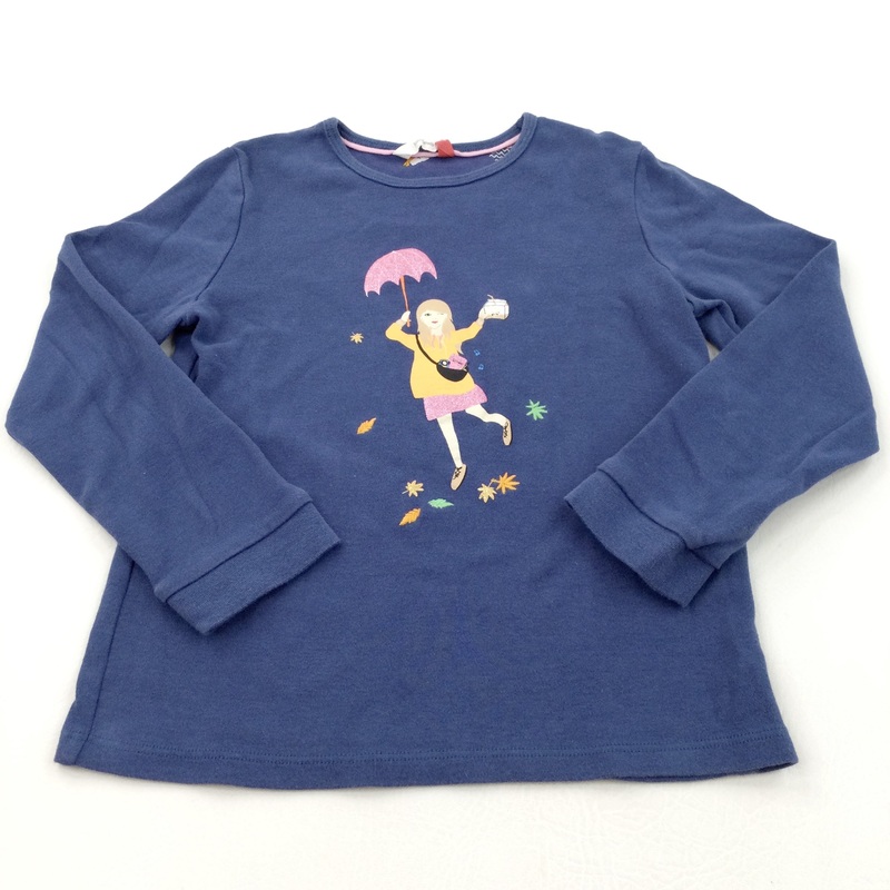 Umbrella Girl Glittery Dark Blue Long Sleeve Top - Girls 7 Years