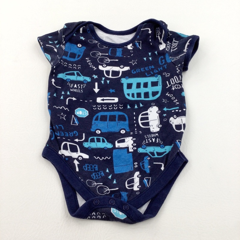 Vehicles Navy, Blue & White Short Sleeve Bodysuit - Boys 9-12 Months