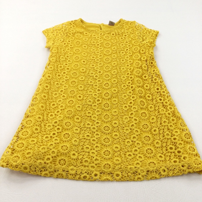 Yellow Jersey Dress with Broderie Overlay - Girls 6 Years