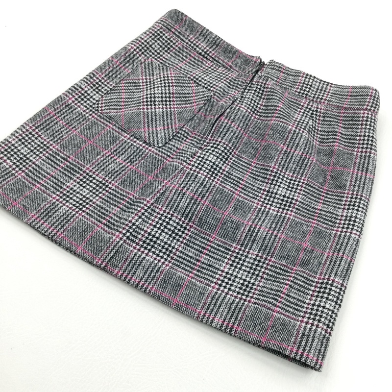 Black, Pink & White Checked Lined Polyester Skirt - Girls 11-12 Years