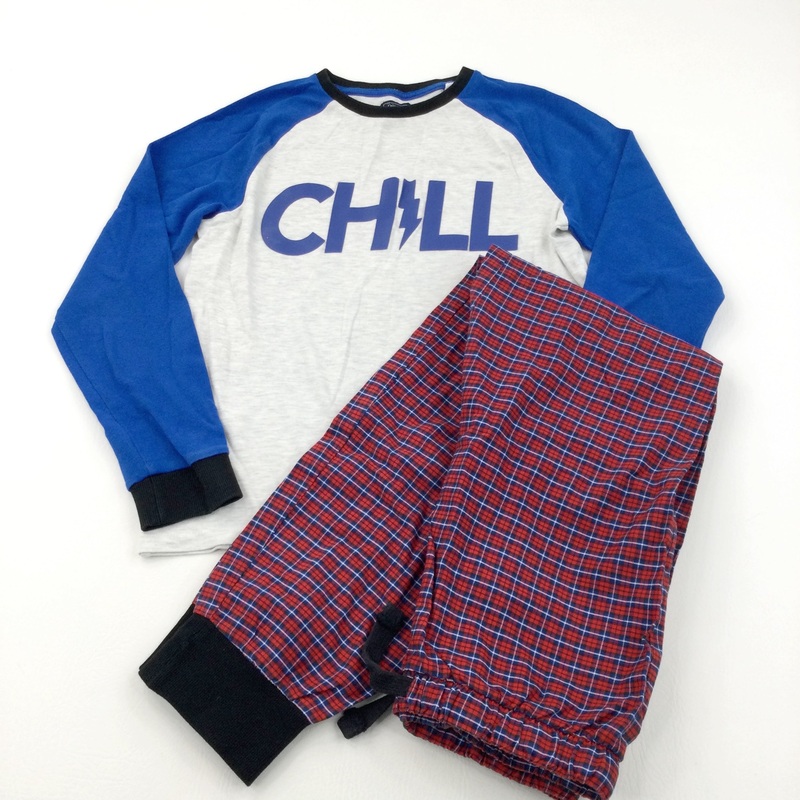 'Chill' Grey, Blue & Red Jersey & Cotton Pyjamas - Boys 12 Years