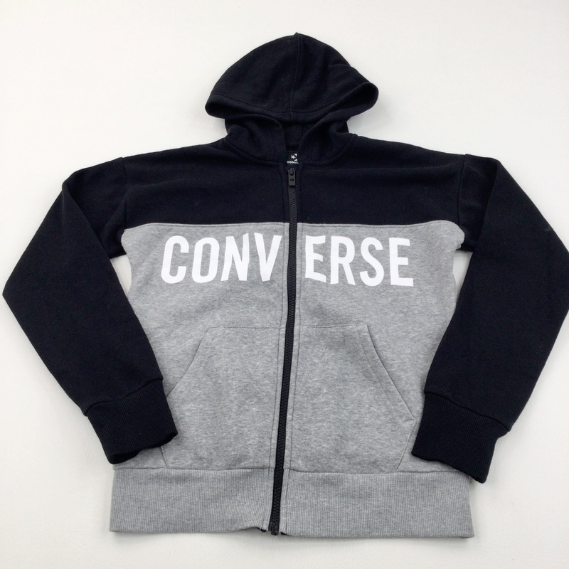 'Converse' Grey & Black Zip Up Hoodie Sweatshirt - Boys 10-12 Years