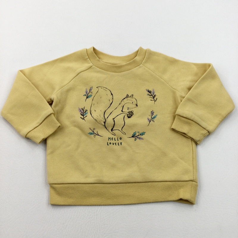 'Hello Lovely' Squirrel Glittery Yellow Sweatshirt - Girls 9-12 Months