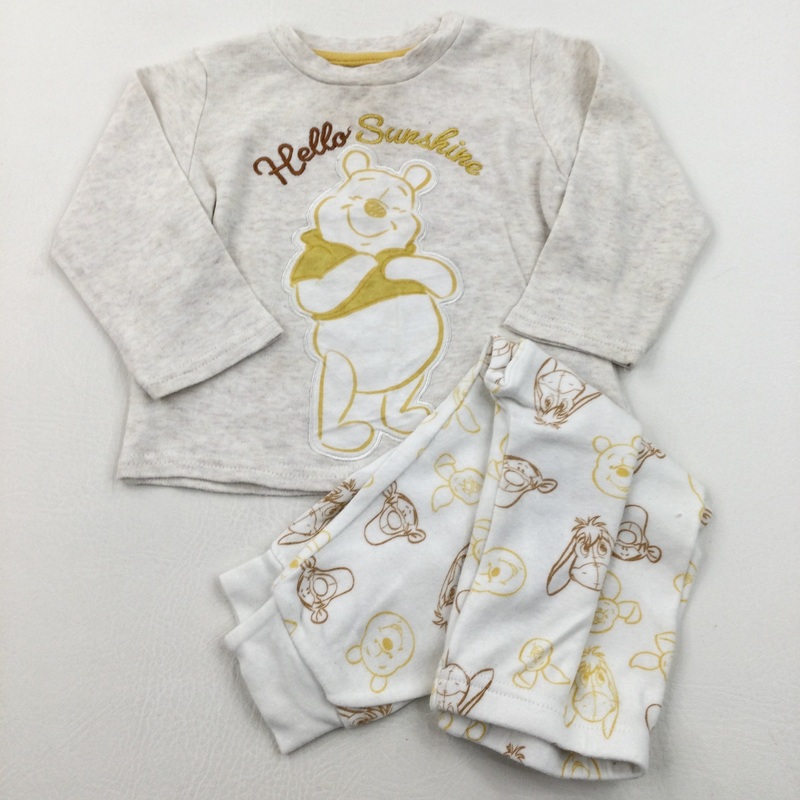 'Hello Sunshine' Winnie The Pooh Oatmeal & White Pyjamas - Boys/Girls 12-18 Months