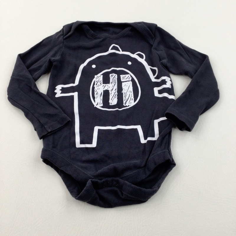 'Hi' Monster Charcoal Grey Long Sleeve Bodysuit - Boys 12-18 Months