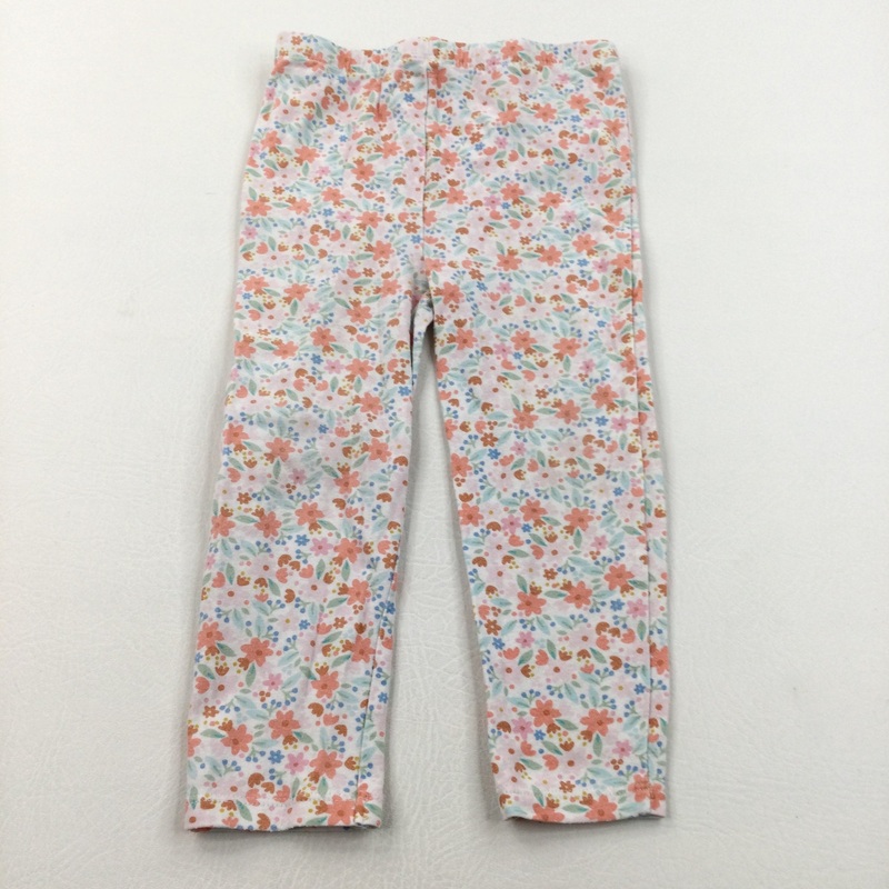 Pastel Flowers White Leggings - Girls 18-24 Months