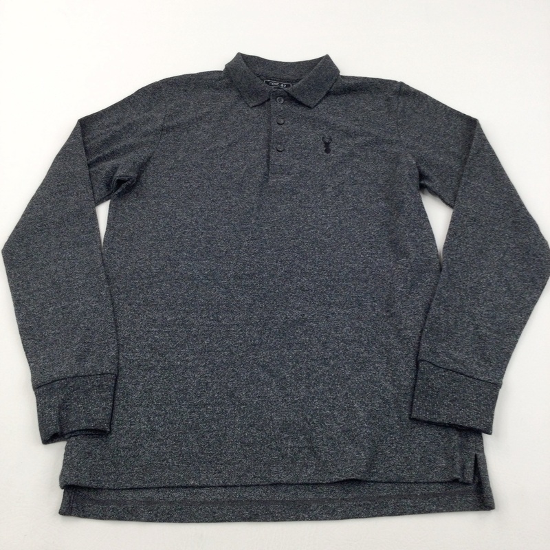 Stag Motif Black/Grey Long Sleeve Polo Shirt - Boys 12 Years