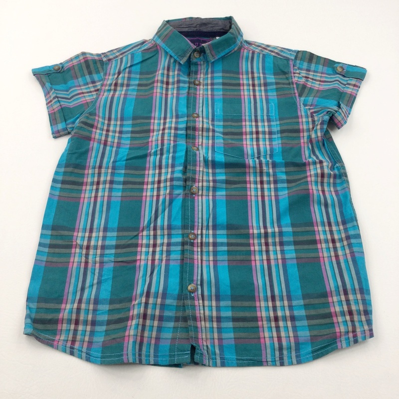 Teal & Pink Checked Cotton Shirt - Boys 12 Years