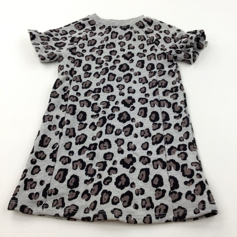 Animal Print Grey Sweatshirt Dress - Girls 5 Years
