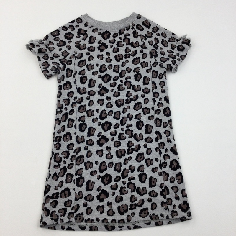 Animal Print Grey Sweatshirt Dress - Girls 7 Years