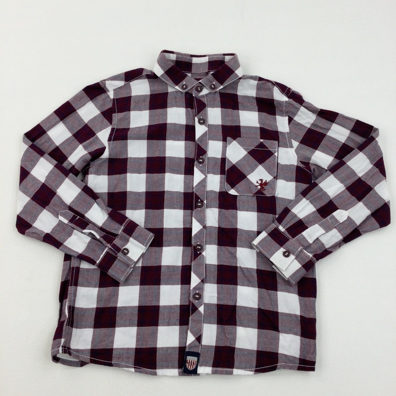 Burgundy & White Checked Shirt - Boys 7 Years