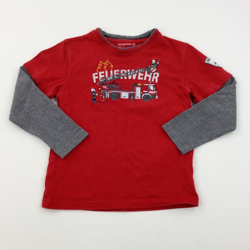 'Feuerwehr' Fire Engine Red & Grey Long Sleeved Top - Boys 6-7 Years
