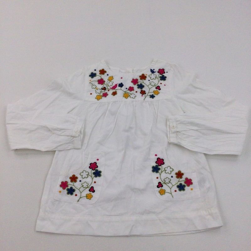 Flowers & Birds Embroidered White Long Sleeved Blouse - Girls 6-7 Years