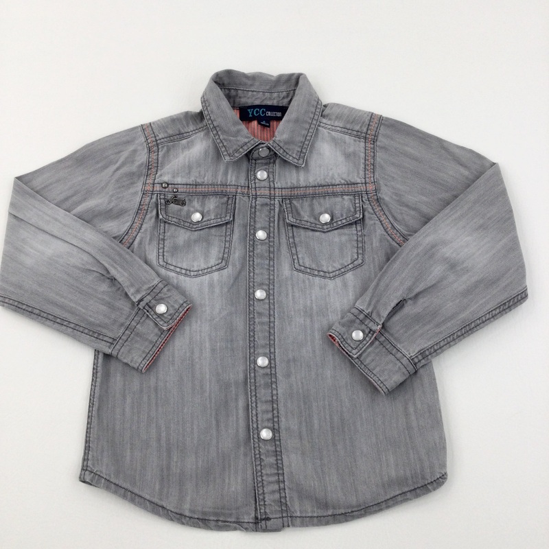 Motorbike Grey Denim Effect Long Sleeved Shirt - Boys 4 Years