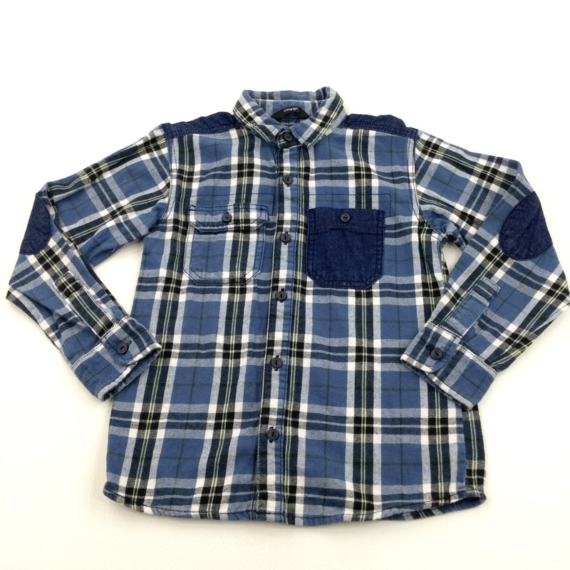 Navy, White & Blue Checked Long Sleeved Shirt - Boys 7-8 Years