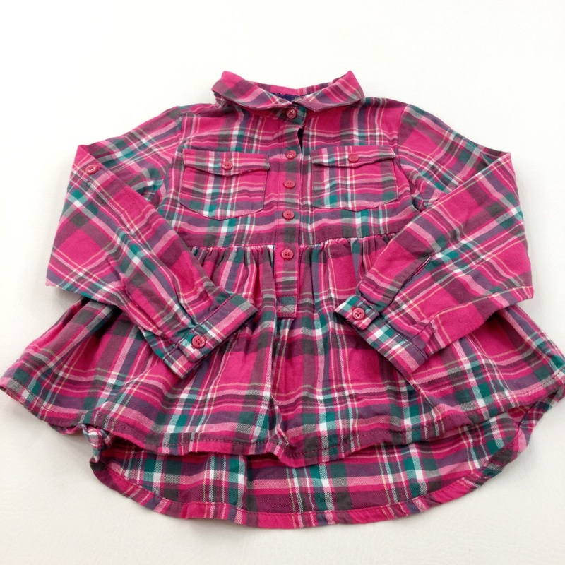 Pink, Green & White Checked Tunic Shirt - Girls 4-5 Years