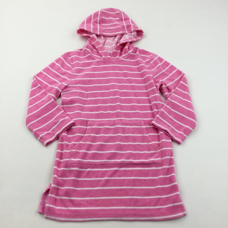 Pink & White Striped Beach Cover Up / Towelling Robe - Girls 7-8 Years