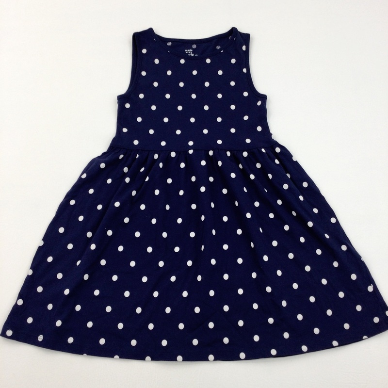 Spotty Navy & White Organic Cotton Dress - Girls 6-7 Years