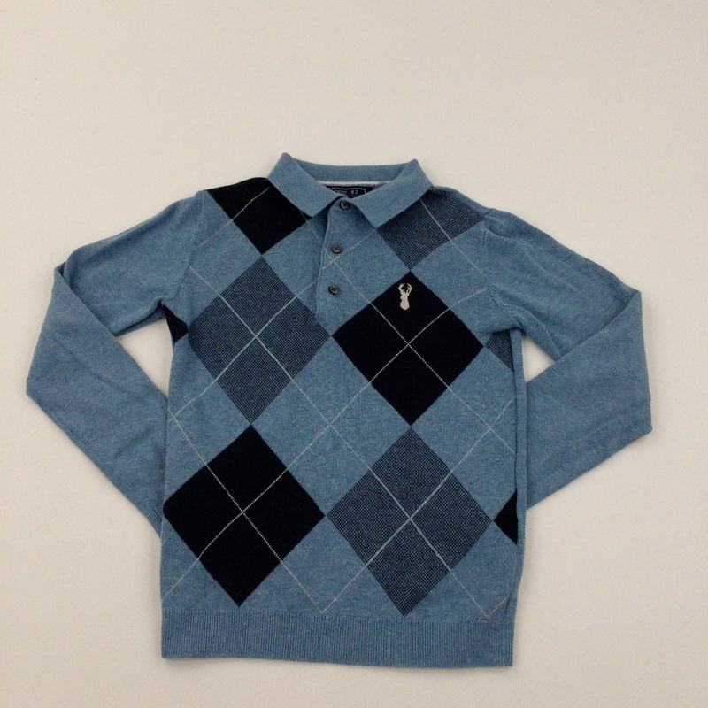 Stag Motif Diamonds Blue & Navy Lightweight Knitted Jumper - Boys 7 Years